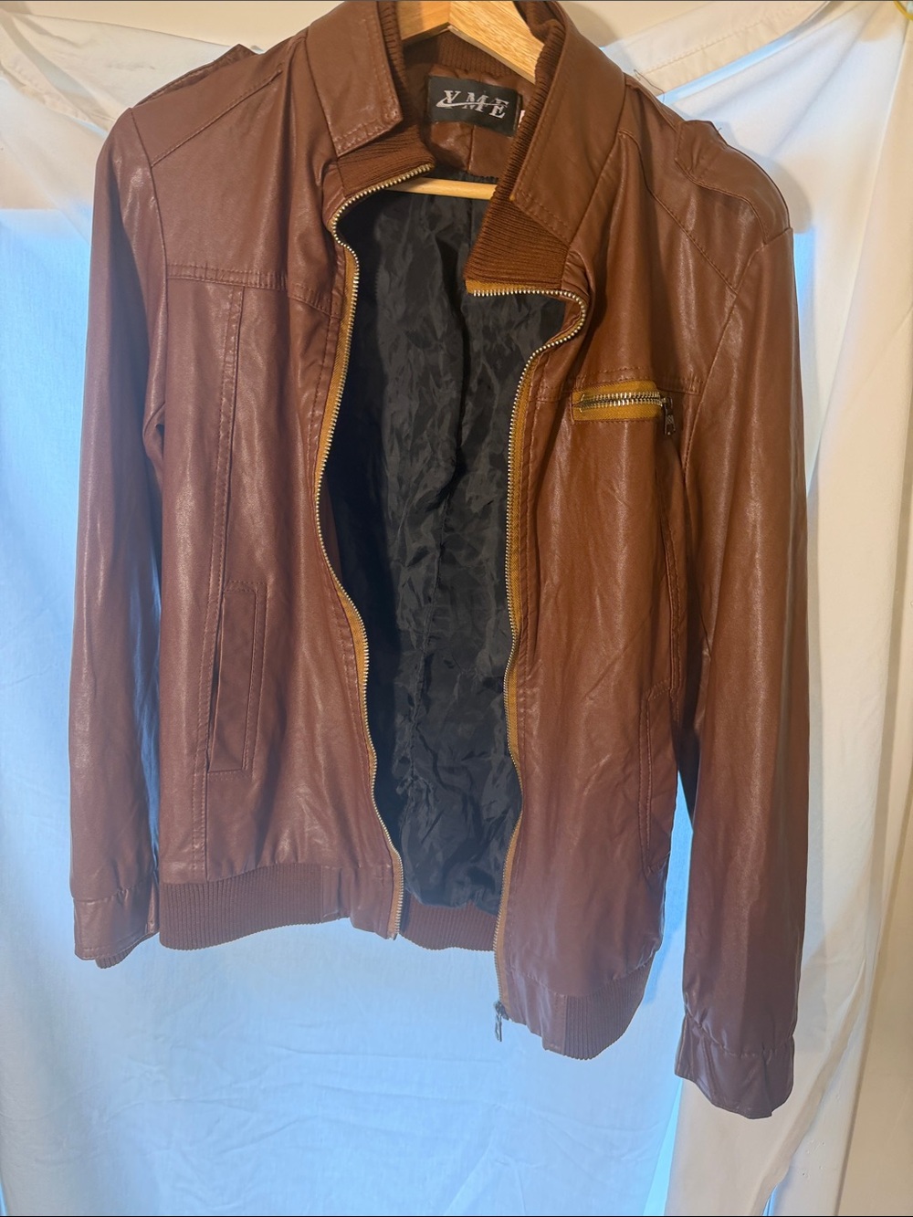 VM Men's Chestnut Leather Bomber Jacket with Zip Chest Pocket
